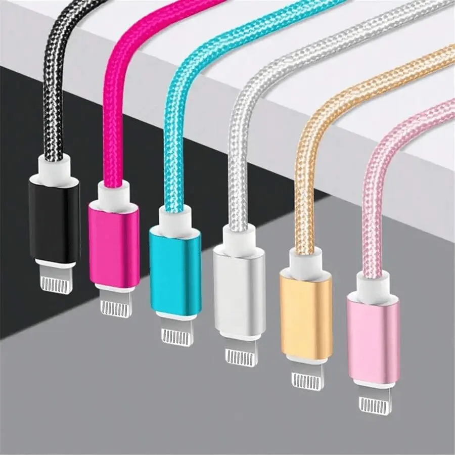 Nylon Braided USB Data Charging Cable, Fast Charging Solution Mobile Smartphone for iPhone 6-14 Pro Max & iPad Air 2, Durable Nylon Material, Model J21