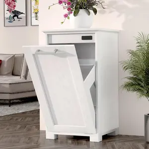 Elegant Wooden Tilt-Out Trash Cabinet with Hidden 10-Gallon Bin - Perfect for Your Kitchen, Living Room, and Bathroom Laundry