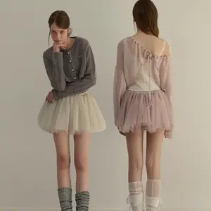 Ballet Romantic Skirt Korean Style Atmosphere High Waist Puff Skirt Slimming with Lining and Tulle Half Skirt for Women