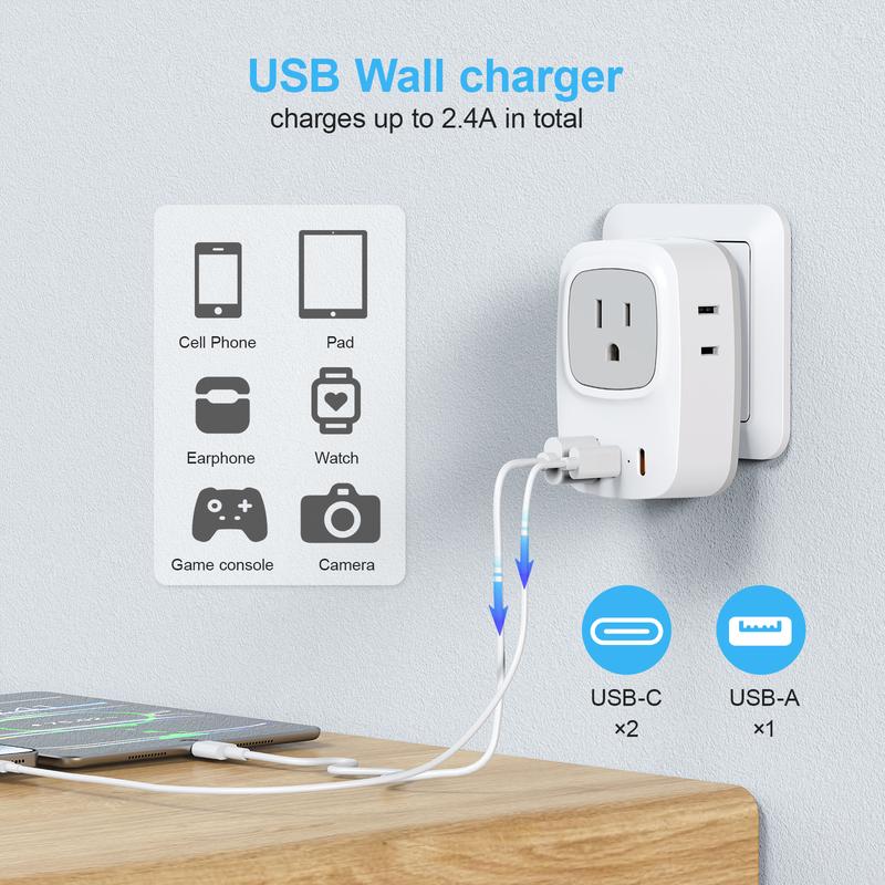 Europe Travel Plug Adapter, International Power Converter with 4 Ac Outlets & 3 USB Ports, Us to Eu France Germany Spain Italy Iceland, USB Multi Plug, USB Socket