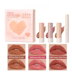 4-Piece Matte Lip Set - Silky Mousse Lipsticks & Lip Cream, Long-Lasting Natural Lip Makeup