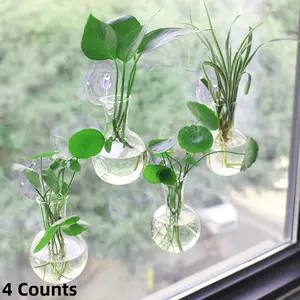 Suction Cup Plant Vase, 4 Counts Bulb Shaped Plant Holder, 4 Counts Suction Cup, Window Plant Breeding Station, Hanging Planters, Garden Supplies