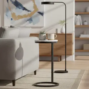 Cerro Round Metal Accent Table with Marble Top