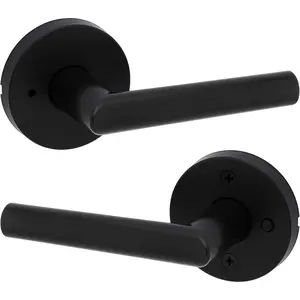 Interior Privacy Door Handle with Lock, Door Lever For Bathroom and Bedroom, Matte Black Reversible Keyless Push Button Lock Door Lever