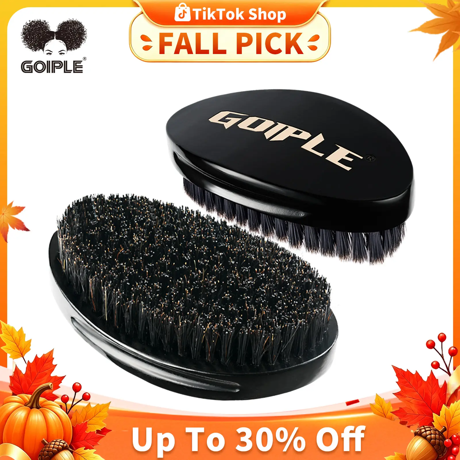 Goiple Ergonomic Durable Grooming Brush - Barber Equipment with Hard Boar & Nylon Bristles, Wood Base, Black Compact Design for Wolfing & Daily Use, Creates Effortless Defined Waves,familyfun