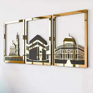 Masjid Al-Haram (Kaaba), Masjid An-Nabawi, Masjid Al Aqsa | Islamic Wall Decoration Set