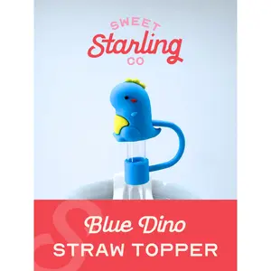 Blue Dino Straw Topper
