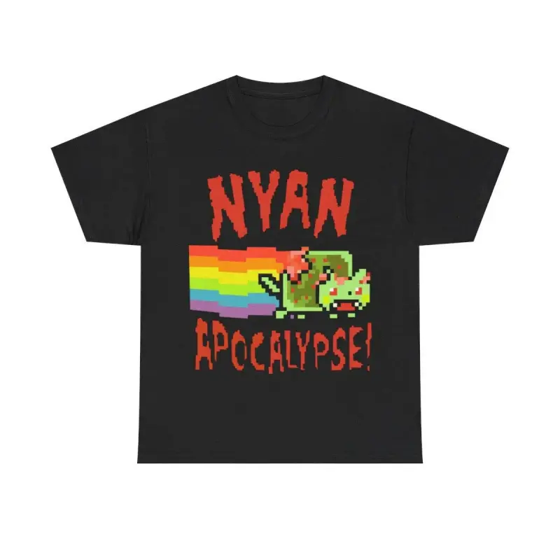 🌈[100% cotton]Nyan Cat Apocalypse Unisex Crew Neck T-Shirt – Funny Retro Meme Graphic Tee for Men & Women, Soft Comfortable Cotton, Short Sleeve Casual Shirt, Streetwear Style, Everyday Wear, Gift Idea, Geeky Pop Culture, Trendy Unisex Tee