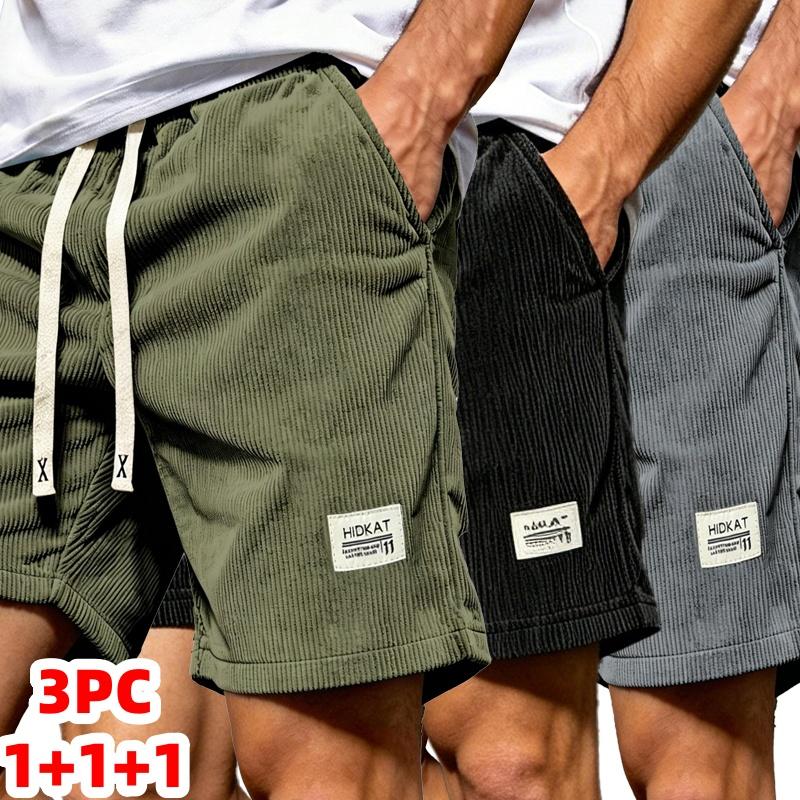 Men's 90s Retro Textured Corduroy Casual Shorts - Elastic Tie-Front Drawstring Waist, Vintage, Knee-Length, Loose Fit, Side Pockets, Summer Streetwear, Soft Lounge Bottoms, 6 Neutral Colors, Athleisure Wear, No