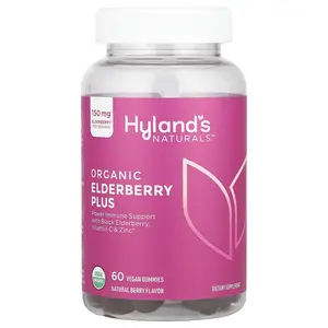 Hyland's Naturals Organic Elderberry Plus Gummies, Natural Berry, 60 Vegan Gummies