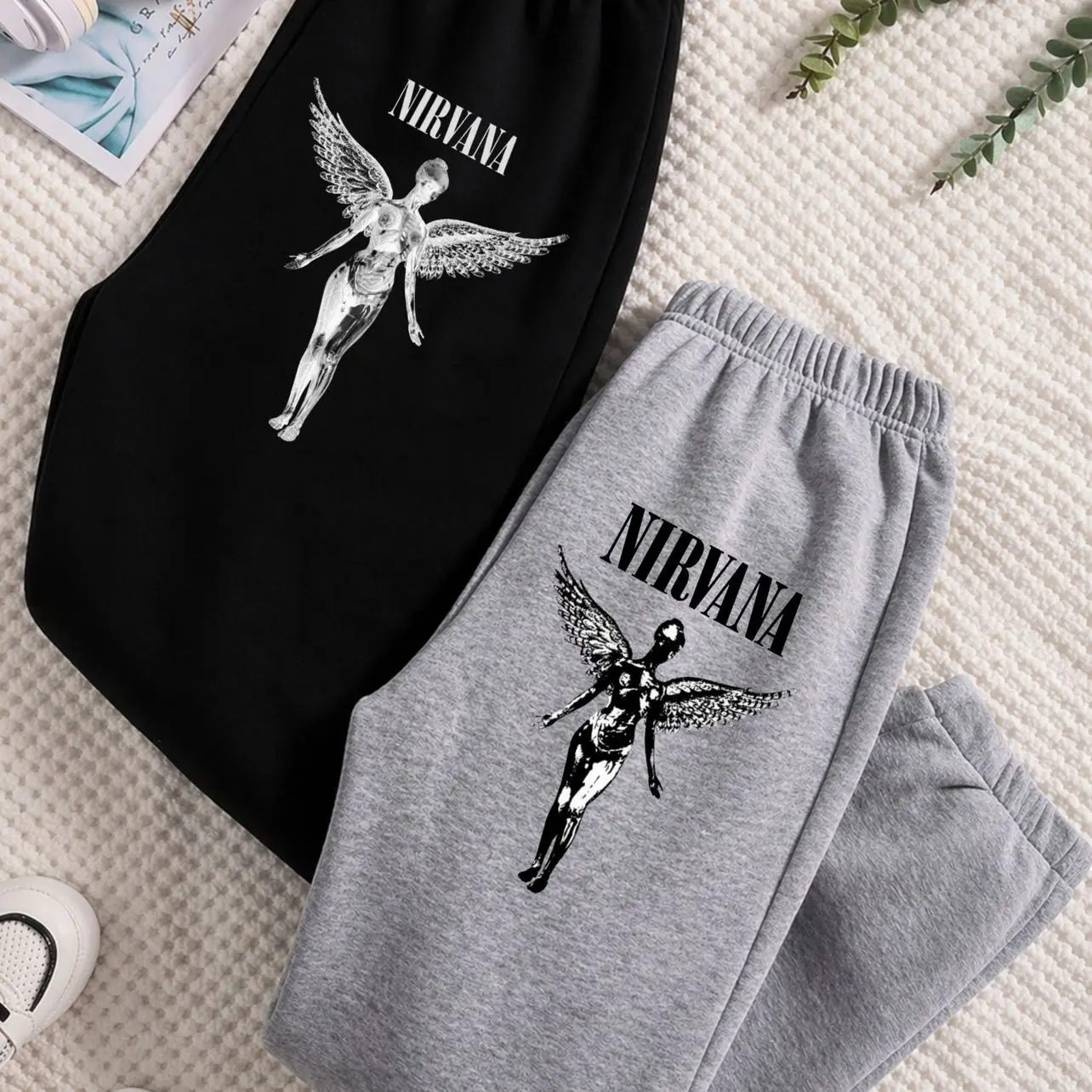 Vintage Nirvana Band logo Sweatpants, Cotton Graphic Sweatpants, Perfect Outfit For Outdoors, Menswear, Womenswear, Fit for Men and Women All Seasons Basics, Trending 26  0