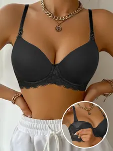 Women's Lace Push-up Bra NO Underwire Side Support Anti‑sagging Bra, Buttery Soft Minimizer Bra Medium spportive Adjustable Straps Comfortable for everyday Wear