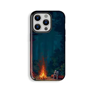 Retro Rugged Phone Case with Pixel Style Forest Knight Campfire Pattern, Pixel Lovers, Cool Protective Case, Gift for Him or Her, Shockproof, Double Shell Anti-drop, Wear Resistant, Phone Case Suitable for Iphone 11/12/13/14/15/16/17 Pro Promax Plus Air