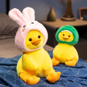 Cute Cartoon Hat Transforming Duck Plush Toy, Soft Stuffed Animals, Soft Cuddly Gift, Soft Sofa Pillow, Skin-Friendly Multi-Color Hats, Living Room Bedroom Decor Gift