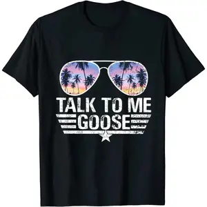 Cotton Short Sleeve Talk To Me Goose Print T-Shirt, Short Sleeve Crew Neck Casual Top For Summer & Spring For Men Women