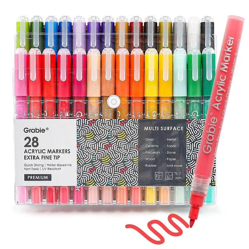 Grabie Extra Fine Tip Acrylic Paint Marker Set Of 28 markers grabie paintpen acrylic paintmarkers acrylic pens, art supplies, Back to School, Class Reward Gift Idea