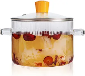 Glass Simmer Pot for Stove Top Potpourri, 1.8L(60 OZ) Clear Cooking Pots with Lids and Handles, Ribbed Glass Saucepan with Cover for Tea, Pot and Pan Cookware Saucepan Set