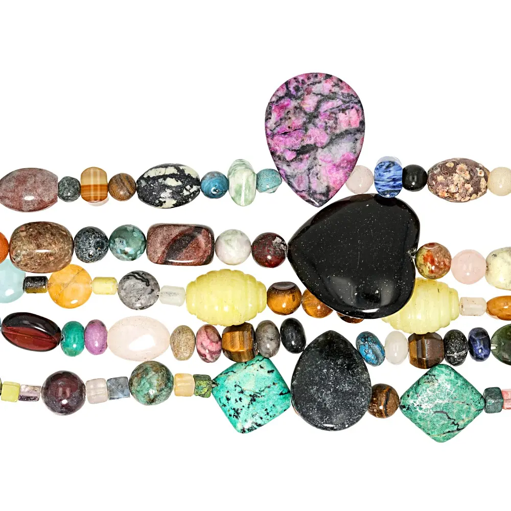 JTV Multi-Stone 4-36mm Assorted Shape Bead Strand Set of 5