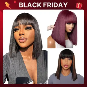 LUVME Put On And Go Realistic Glueless Yaki Straight Bob With Bangs Minimalist Undetectable HD Lace Wig Black Friday Sale — Save Big Now!