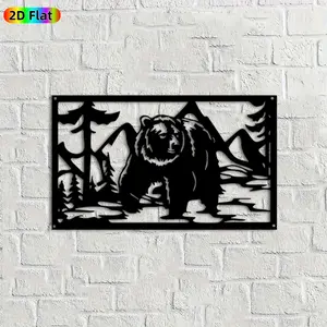 1pc Bear Metal Wall Art,Bold Bear Statue Mural, Ideal Gift for New Year, Christmas, Bear Decor Enthusiasts, Weather-Resistant Metal Wall Decor Wall Sculptures, Perfect for Cabin Wall & Garden Fence, Stunning Outdoor & Indoor Decor
