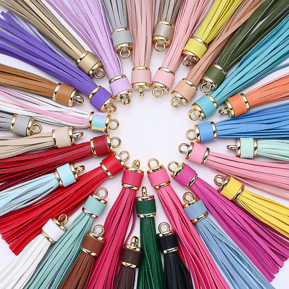 Leather Tassel Keychain 11cm PU Leather Flowing Tassel Pendant for Keys Bag Purse Zipper Charm Handmade Craft Gift for Women Girls Multiple Colors