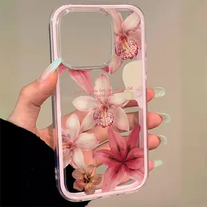 Phone Case: 1 Pink Petal English Trendy Pattern 2-in-1 TPU Pink Border Transparent Phone Case for iPhone 17 E Air Pro ProMax iPhone16 15 14 Plus 13 12 Mini 11 X XS XR