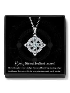 Witch Protection Knot Necklace With Blessing Message Card, Good Luck Irish Celtic Knot Pendant Necklace, Amulet Jewelry Birthday Christmas Gift for Wife Mom Girlfriend, Charm Necklace