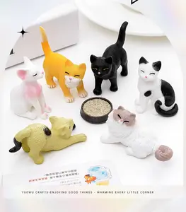 YUEWU Crafts Cute Simulated Cat Dolls DIY Ornaments Miniature Landscape Desktop Car Decor Set of 6 Styles with Free Accessory Kit Multi-purpose Statue Key Holder Figurines Decoration