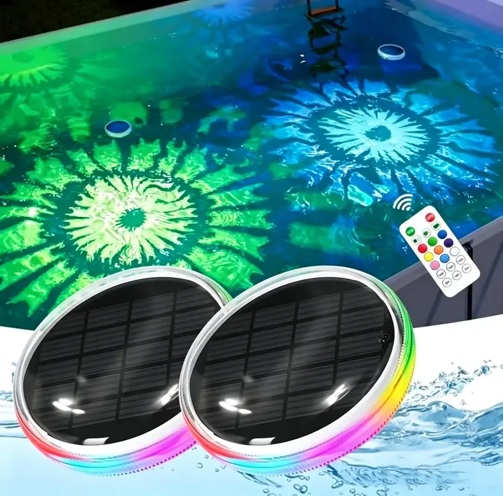 1/2 Packs Solar Floating Pool Lights – RGB Color-Changing LED Pool Lamps with Remote, Auto On/Off, Waterproof Hangable Solar Floating Light for Pools, Ponds, Gardens, Fountains, and Outdoor Party Decor