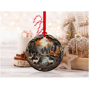 Holiday Gift Ceramic Christmas Decoration with Full-Color Imprint - Circle, Star, Heart and Oval Shapes