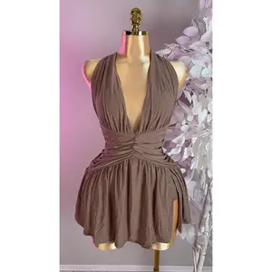 Lia Glitter Romper Dress - Latte