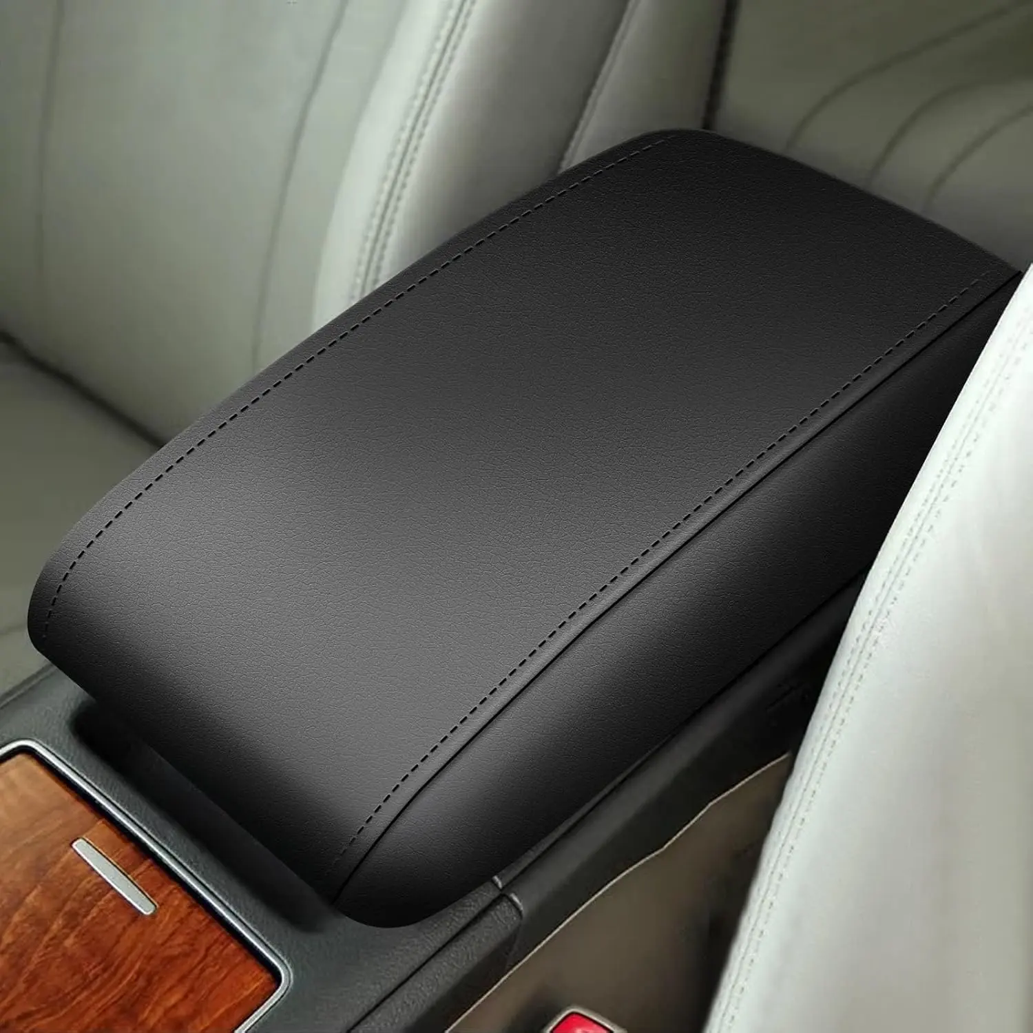 Car Armrest Cover for Toyota Camry 2007-2011, Black Wear-Resistant Leather, Perfect Fit, Tool-Free Installation, Anti-Wrinkle Car Interior Accessory, Scratch Guard