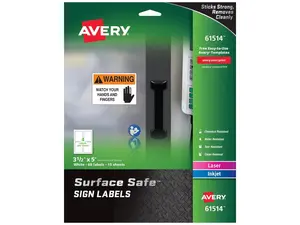 Avery 61514 (7278261514) Surface Safe Sign Labels, 3.50" x 5.00", Removable Adhesive, Water & Chemical Resistant, Pack of 60