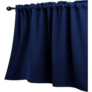 KOUFALL Navy Blue Valances 18 Inch Length for Small Basement Window Curtains Valances Only Rod Pocket Dark Blue Room Darkening Thick Short Blackout Solid Valences for Kitchen Bathroom