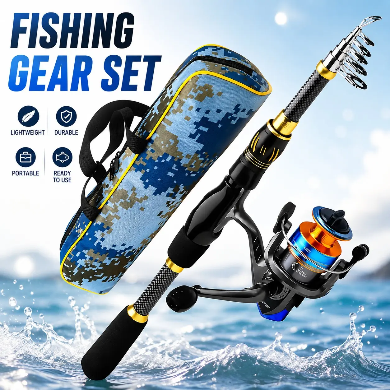 All-in-One Durable Fishing Gear Saltwater Surf Fishing Rod and Reel Combo Kit, Long Cast Corrosion Resistant Fishing Pole with Spinning Reel & Storage Bag, Perfect for Beach, Shore, Offshore & Pier Saltwater Fishing