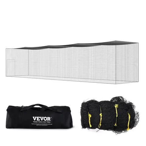 VEVOR 55 ft Rainproof Enclosed PE Mesh Batting Cage, Easy-to-Install Carry-Bag Portable Unit with Door, Heavy-Duty Integrated Design Net for Indoor/Outdoor Baseball Practice (Net Only)