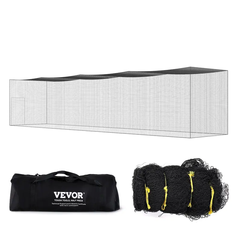 VEVOR 55 ft Rainproof Enclosed PE Mesh Batting Cage, Easy-to-Install Carry-Bag Portable Unit with Door, Heavy-Duty Integrated Design Net for Indoor/Outdoor Baseball Practice (Net Only)