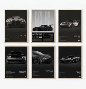 Morden Car Poster For Men Featuring G82 M4 GT3 RS Hellcat Veyron FXX K High-Resolution Wall Art