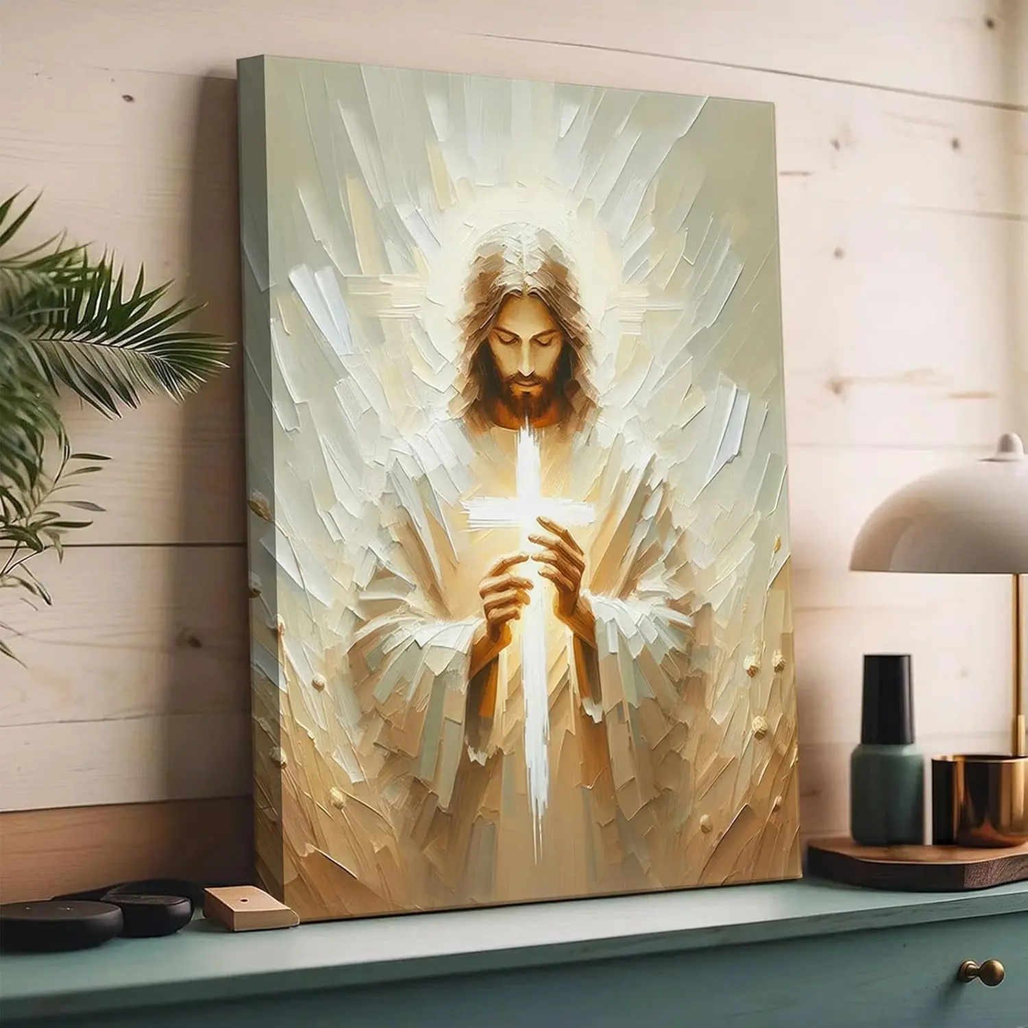 Christianity Religious Canvas Wall Art - Modern Spiritual Decor, Divine Mercy Cross Painting, Cultural God Poster for Church Prayer Room, Living Room Home Decor, Cross Decorations, Decoration