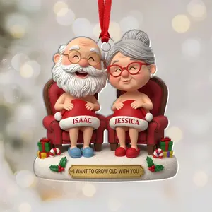 Personalized Funny Couple 2D Flat Acrylic Ornament, “Grow Old Together” Acrylic Christmas Keepsake & Anniversary Gift, Cute Elderly Couple Holiday Gift for Husband and Wife