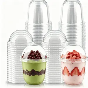 [50 Sets - 12 Oz] Crystal Clear PET Plastic Cups With Dome lids for Iced Coffee, Cold Drinks, Milkshake, Slush Cups, Smoothy's, Slurpee, Party's, Plastic Disposable Cups