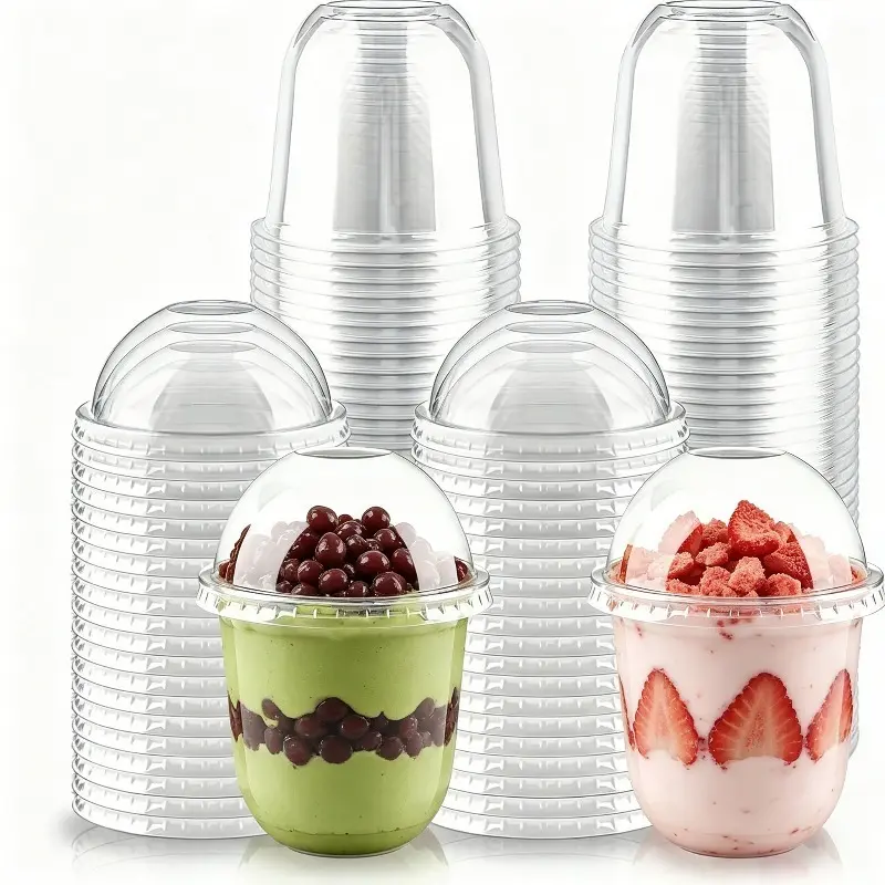 [50 Sets - 12 Oz] Crystal Clear PET Plastic Cups With Dome lids for Iced Coffee, Cold Drinks, Milkshake, Slush Cups, Smoothy's, Slurpee, Party's, Plastic Disposable Cups