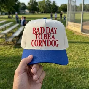 Bad Day To Be A Corndog Embroidered Hat, Retro Trucker Cap, Funny Food Slogan