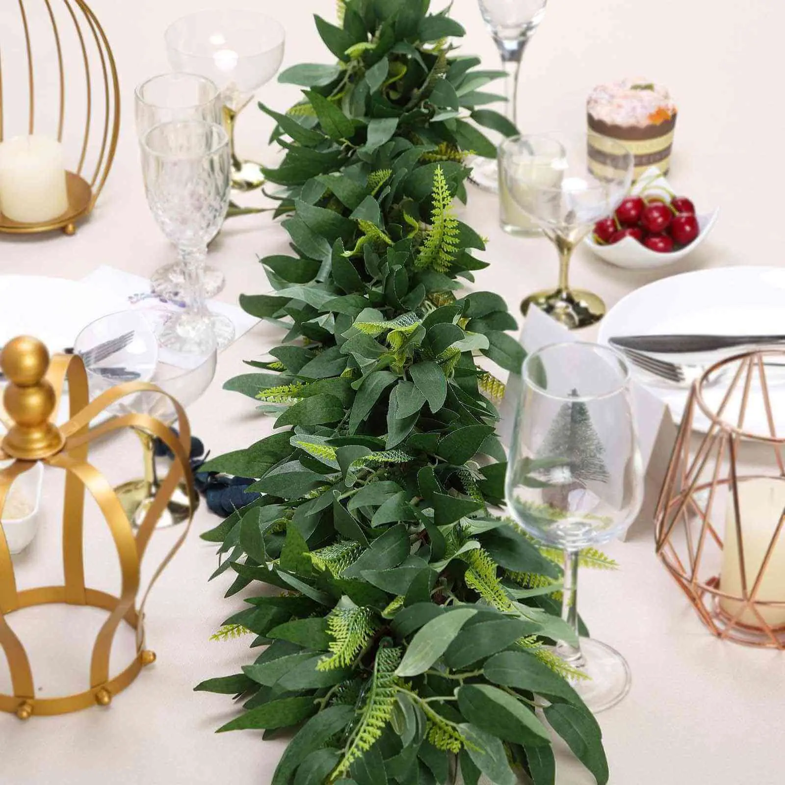 4ft Real Touch Green Artificial Willow & Frond Leaf Garland Vine, Plastic Decorative Artificial Plants for Outdoor Decor, Wedding Botanical Aesthetic