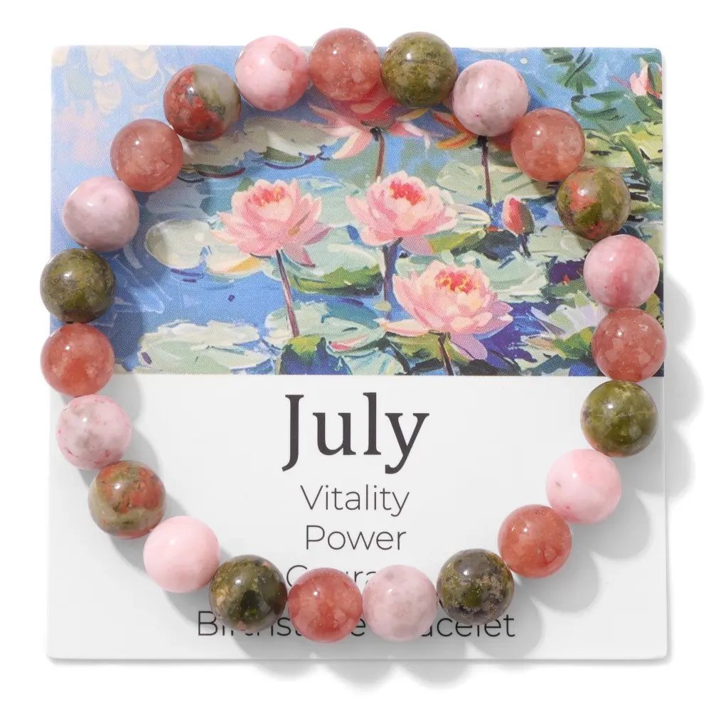 Elegance Beaded Floral Birthstone Bracelets Collection - 7-12 Month Handmade Natural Crystal Bracelets with Healing Properties, Birth Month Meanings