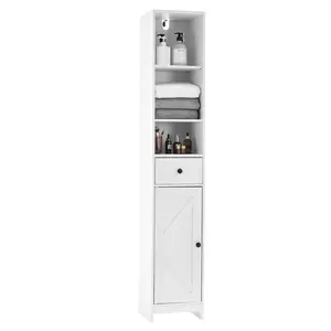 Tall Narrow Bathroom Cabinet, 66.9" Small Skinny Bathroom Storage Cabinet for Small Spaces | Freestanding Water Resistant Organizer for Bathroom, Kitchen, Hallway (3 Open Shelves, White)