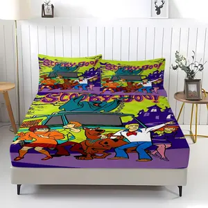 Scooby Doo Themed Fitted Sheet,Bedsheet Sets,Colorfast,Including 1 Bed Sheet and 2 Pillowcases,The Non Slip Dust Cover is Suitable for Children,Teenagers and Adults Bedrooms and Guest Rooms,Suitable for Personal Use or as a Gift for Others