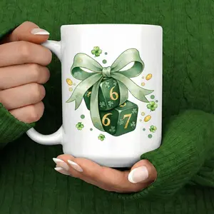 [Sale off up to 50%] St Patrick’s Day Lucky Dice Mug, Irish Clover Coffee Cup, 6 7 Dice Gift Mug, Green St Patrick Mug, Lucky Charm Shamrock Cup