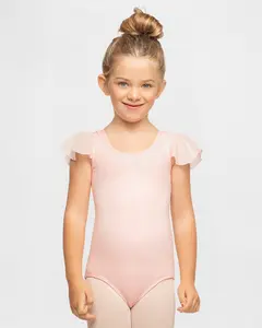 Girls Flutter Sleeve Cotton Dance Leotard