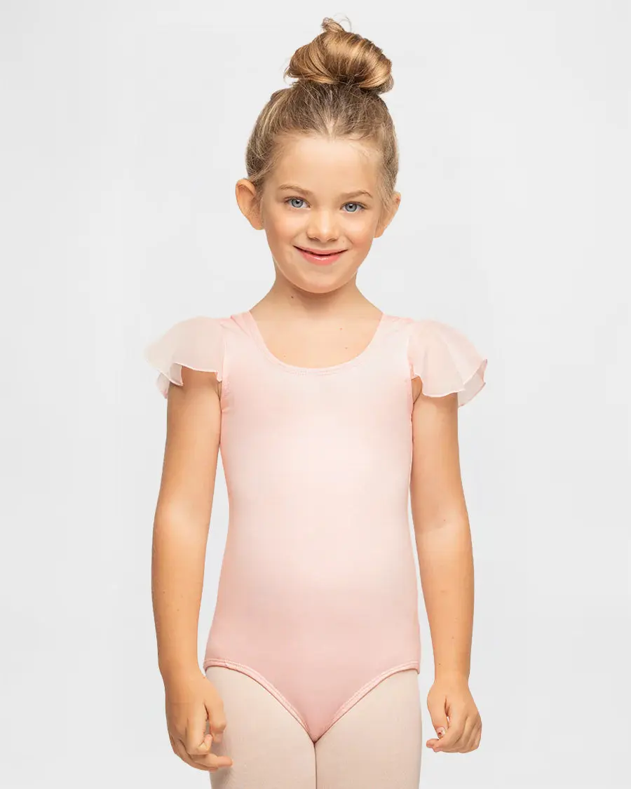 Girls Flutter Sleeve Cotton Dance Leotard